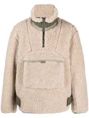 sacai faux-shearling zip-pocket sweatshirt - Neutrals