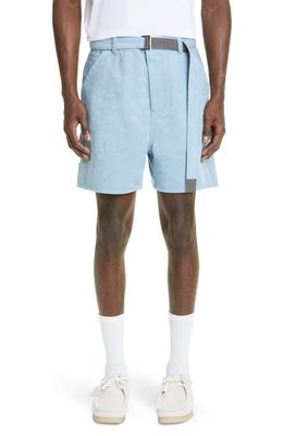 Sacai Faux Suede Belted Shorts in L/Blue