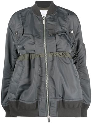 sacai fitted-waist bomber jacket - Grey