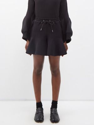 Sacai - Flared-leg Pleated Knit-jersey Shorts - Womens - Black