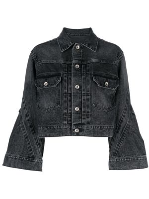 sacai flared-sleeves cropped denim jacket - Black