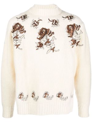sacai floral-embroidered mock neck jumper - Neutrals