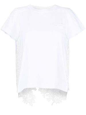 sacai floral-lace back T-shirt - White