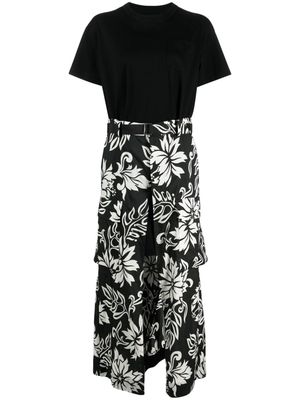 sacai floral-panel T-shirt dress - Black