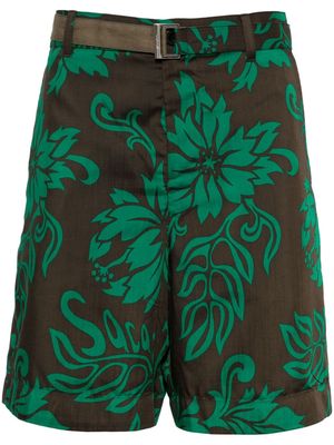 sacai floral-print cotton shorts - Green