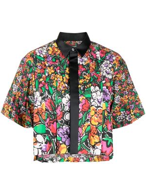 sacai floral-print pleated cropped shirt - Black