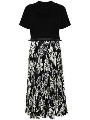 sacai floral-print pleated dress - Black