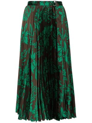 sacai floral-print pleated midi skirt - Brown