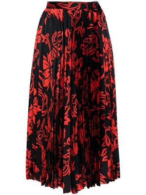 sacai floral-print pleated midi skirt - Red