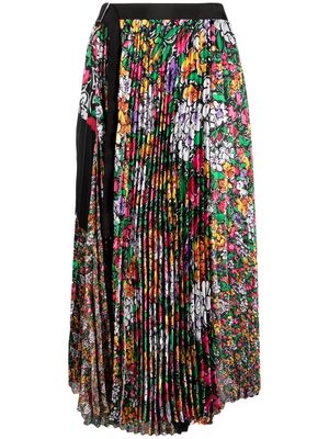 sacai floral-print pleated skirt - Black