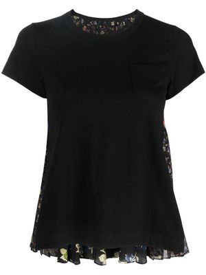 sacai floral print pleated T-shirt - Black