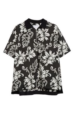 Sacai Floral Print Quarter Zip Pullover in Black