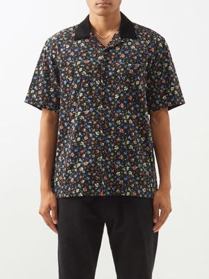 Sacai - Floral-print Short-sleeved Corduroy Cotton Shirt - Mens - Black
