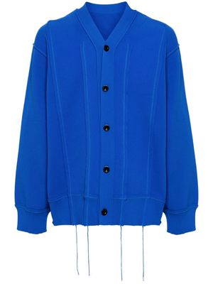 sacai frayed V-neck cardigan - Blue