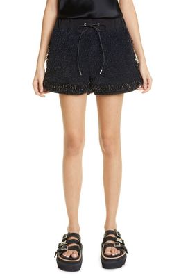 Sacai Fringe Tweed Shorts in Black