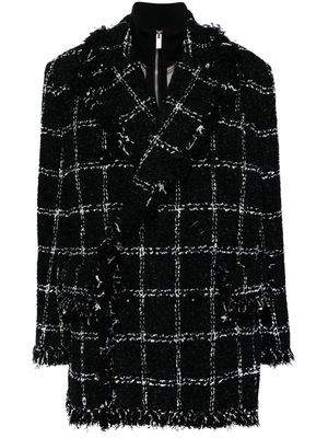 sacai fringed-edge tweed jacket - Black