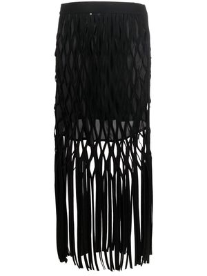 sacai fringed wool midi skirt - Black