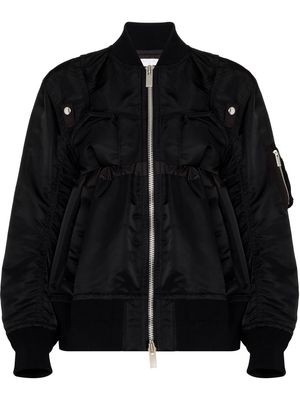 sacai gathered zip-up bomber jacket - Black