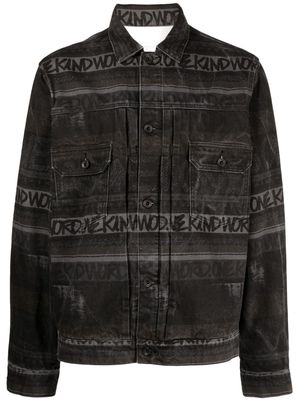 sacai graphic-print distressed denim jacket - Black