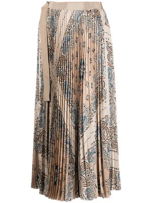 sacai graphic-print fully-pleated skirt - Brown