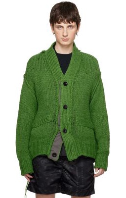 sacai Green Loose Thread Cardigan