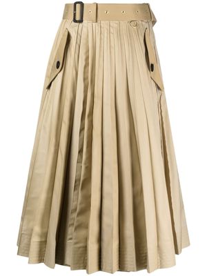 sacai high-waisted pleated midi skirt - Neutrals