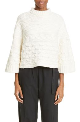 Sacai Horizontal Wool Blend Cable Knit Sweater in Off White