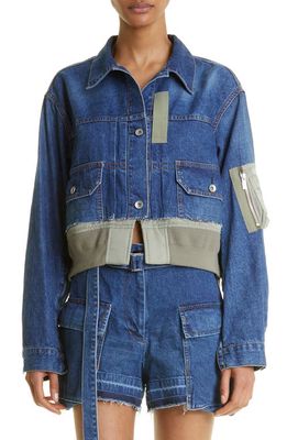 Sacai Hybrid Denim & Nylon Crop Blouson Jacket in Blue