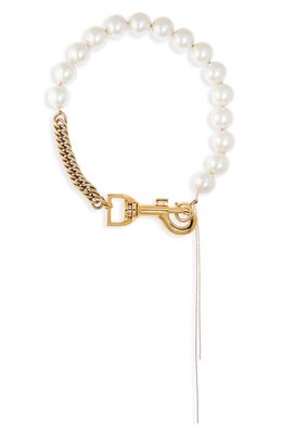Sacai Hybrid Imitation Pearl Chain Necklace in Gold