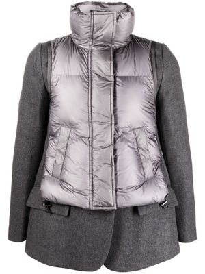 sacai Hybrid layered padded-wool coat - Grey