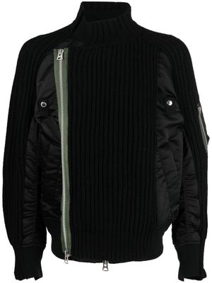 sacai knit-panel layered bomber jacket - Black