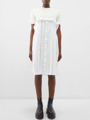 Sacai - Knit-panelled Cotton-poplin Midi Dress - Womens - Off White