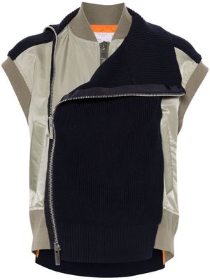 sacai knitted-panels asymmetric vest - Blue
