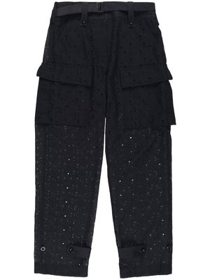sacai lace-embroidery trousers - Black