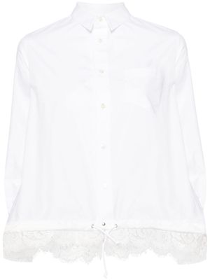 sacai lace-trim drawstring-hem shirt - White