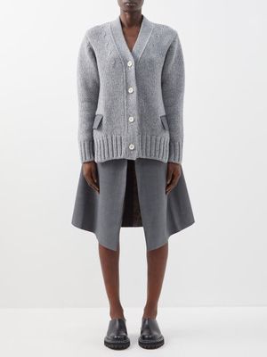 Sacai - Layered Cardigan-hybrid Wool-blend Dress - Womens - Grey