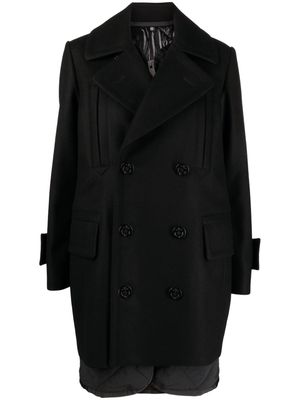 sacai layered double-breasted wool coat - Black