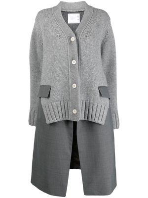sacai layered-effect panelled button-up cardigan - Grey