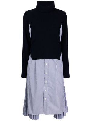 sacai layered jumper wool shirtdress - Blue