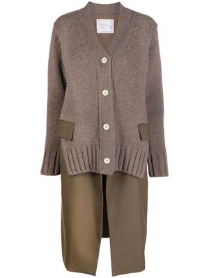 sacai layered knitted cardi-coat - Brown