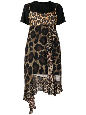 sacai layered leopard-print dress - Black