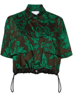 sacai leaf-print cropped shirt - Brown