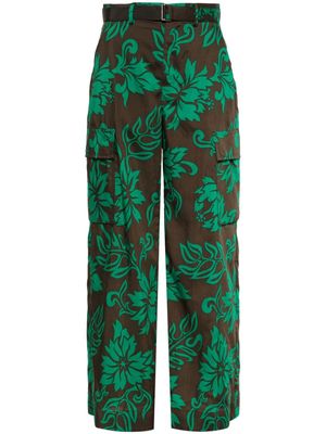 sacai leaf-print palazzo trousers - Green