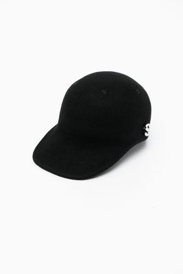 sacai logo-appliqué wool cap - Black