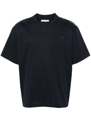 sacai logo-embroidered cotton T-shirt - Blue