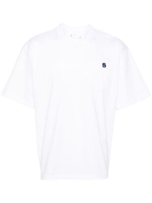 sacai logo-embroidered cotton T-shirt - White
