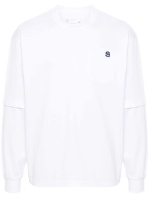sacai logo-embroidered long-sleeved T-shirt - White
