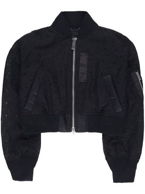 sacai logo-embroidery lace bomber jacket - Black