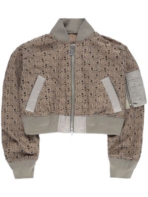 sacai logo-embroidery lace bomber jacket - Neutrals