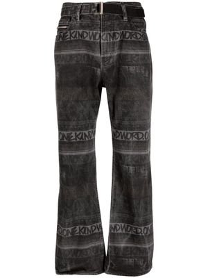 sacai logo-pattern denim jeans - Black